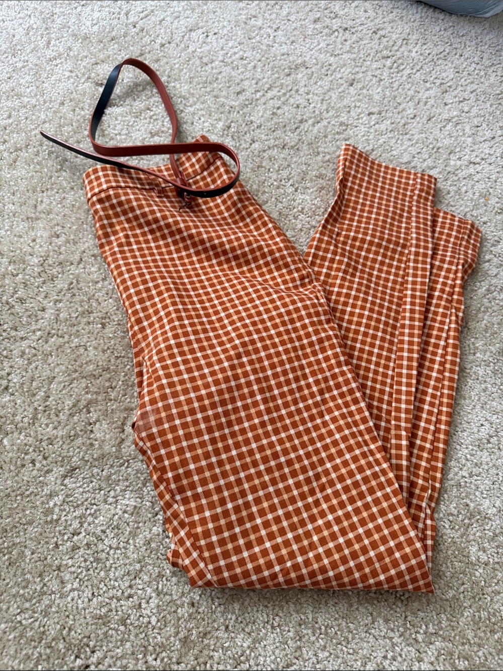 Forever 21 Rust Orange Checked Skinny Pants